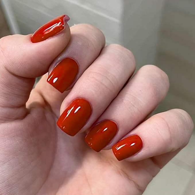 Modelones Red Press on Nails for Women, Spring Easter Short Square Fake Nails, Reusable Nail Kit with Nail Glue Adhesive Tabs Mini Nail File, Nails Press Ons 32Pcs16 Sizes, Women Girl Gift