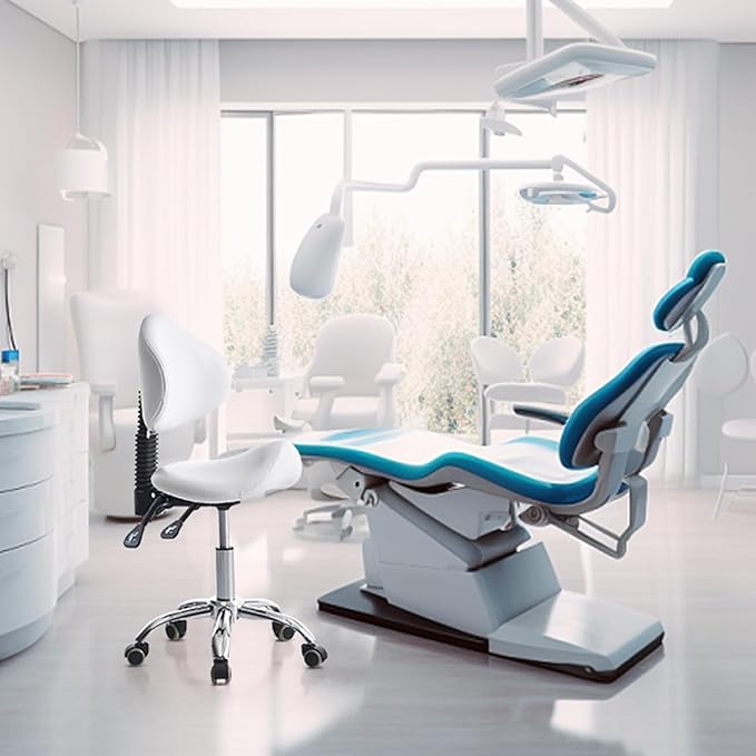 Saddle Stool Chair Rolling with Back Esthetician Chair for Lash Tech Salon Dental Tattoo Artist Eyelash Esthetician Hairstylist Medical Shop Ergonomic Stool Adjustable Hydraulic White