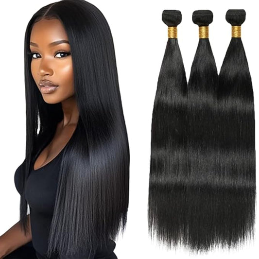 Natural Color Human Hair Straight Hair Bundles Brazilian 16 18 20 Inch Double Weft #1B Wet and Wavy Bundles Soft and Silky for Women