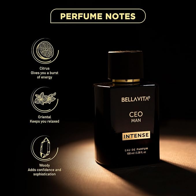 BellaVita Luxury CEO Man INTENSE Eau De Perfume for Men (3.4 fl.oz) | Long-Lasting Mens Cologne with Bergamot, Lavender, Orchid & Musk | Bold & Woody Gift Perfume Cologne for Men | Vegan CEO Fragrance