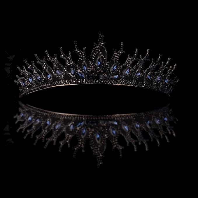 LIMELIA Women's Tiara for Henna Wedding Party|Glitter Hair Accessories for Bridal Birthday Pageant Prom Halloween Cos-play Christmas Party|Tulip-Navy Blue