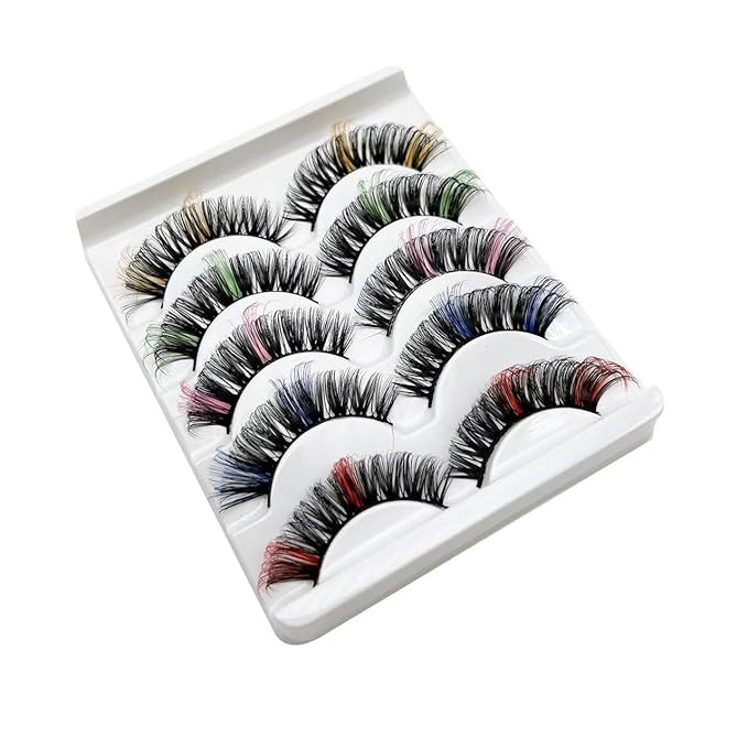 Sunniess Ombre Colored Lashes Silk Protein Fluffy Wispy Volume Fake Lashes for Halloweens Cosplay Party Stage Russian D Curl Lashes with Color Make up Faux Mink False Eyelashes