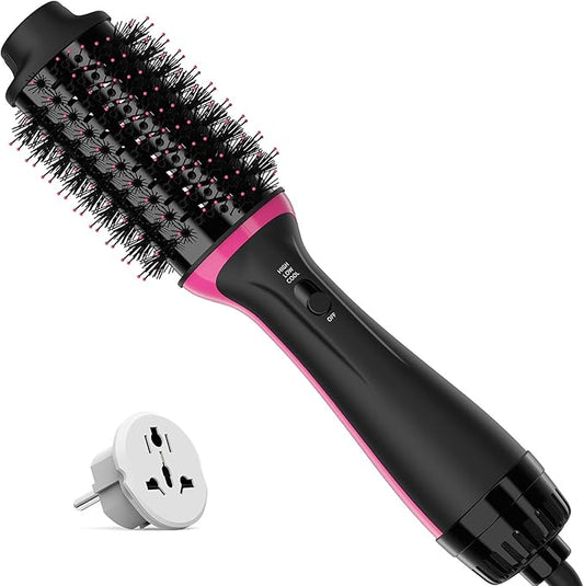 Dual Voltage Hair Dryer Brush for European Travel, 120V - 240V One Step Hair Dryer and Styler Volumizer, Professional Blow Dryer Brush with Negative Ion Anti-frizz for Drying, Straightening, Salon