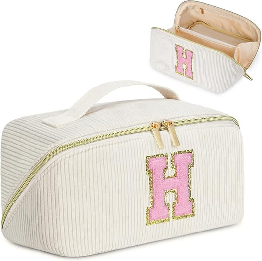 Gifts for Girls, Initial Travel Makeup Bag Women's Day Gift Make up Bag Cosmetic Bags Monther's Day Gifts, Personalized Stuff Bag Cute Makeup Bag Birthday Gifts for Women/Friend/Mother - H