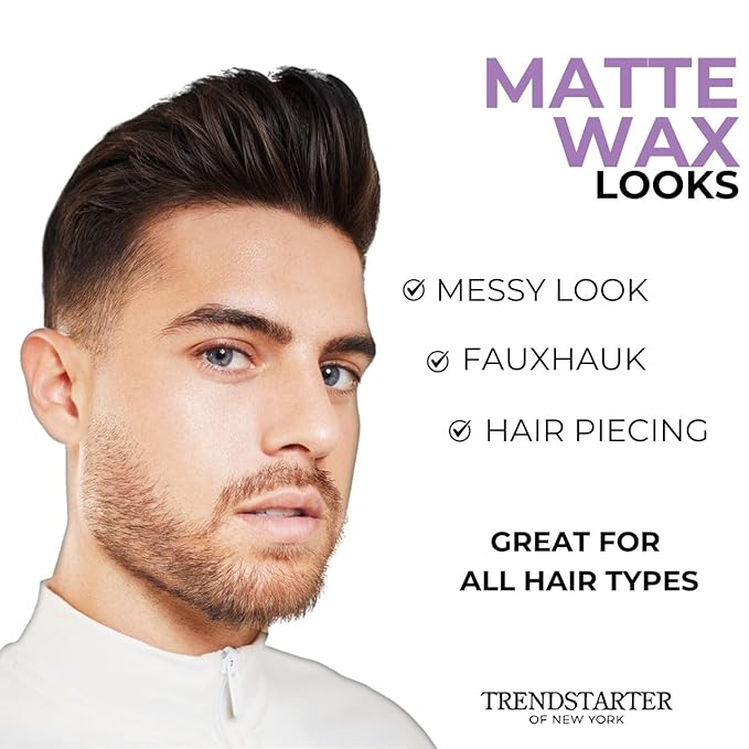 TRENDSTARTER - MATTE WAX 2oz Travel Size with Free Thickening Fiber (0.25oz) & Cream Pomade (0.25oz) Samples - Gift Box Included - Pomade Gift Set