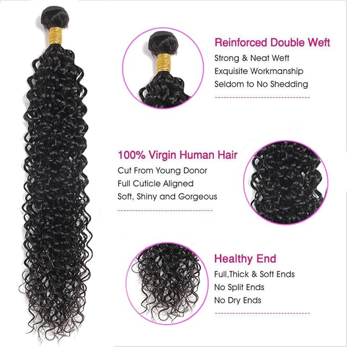 Water Curly Weave Human Hair Bundles Water Wave Bundles Hair Natural Color Double Weft Brazilian Human Hair Weave Extensions Soft and Silky for Black Women 22 24 26 Inch