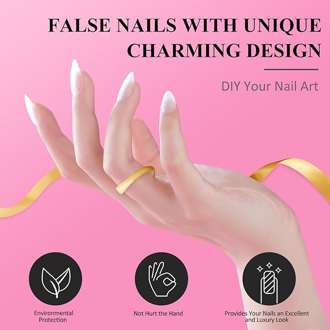 Almond Nail Tips, 360pcs Clear Acrylic Nail Extension Set in 15 Sizes, Matte Short Almond Full Cover Press on False Nail Tips for DIY Nail Art, Spring Summer DIY Salon Gift