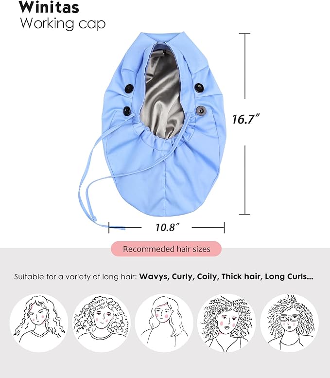 Satin Lined Work Cap with Button for Long Hair Women