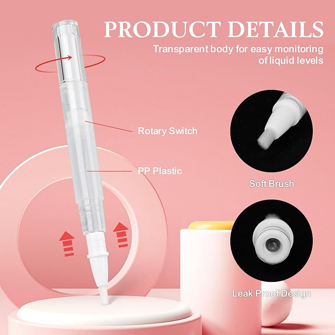 100 PCS Empty Cuticle Oil Pen Apply Transparent Twist Pens 3ml, Empty Nail Oil Pen with Calligraphy Tip Brush for Precise Application, Lip Gloss Container