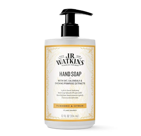 J. R. Watkins Moisturizing Gel Hand Soap, Turmeric & Citron, Plant-Based Ingredients, 12 oz Pump