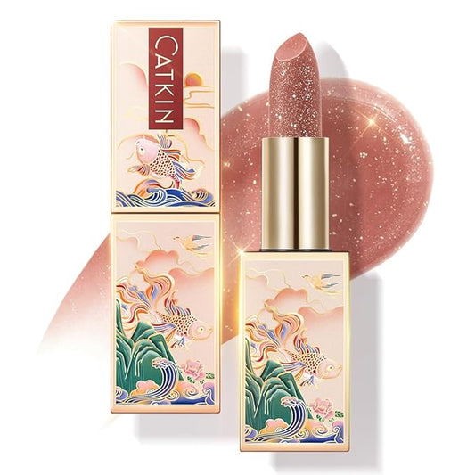 CATKIN Tinted Lip Balm Glitter Lip Stain Ultra Hydrating Lip Moistrurizer Chapstick with Vitamin E Nourishing For Cracked & Dry Lips 0.12 oz C12 Sirius - Golden Brown