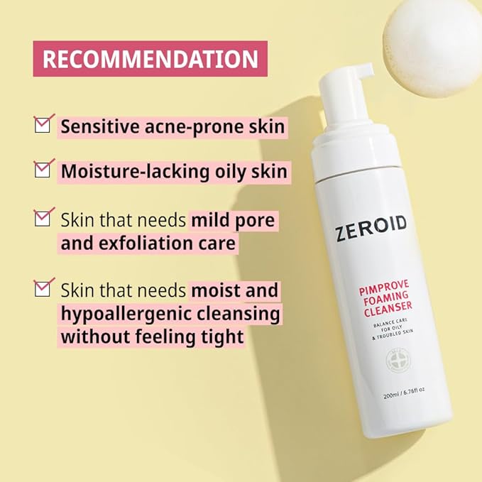 ZEROID | Pimprove Foaming Cleanser | Foam Type Facial Cleanser for Oily and Sensitive Skin | Face Wash for Women and Men | Korean Facial Care Products | Face Wash Skin Care | 6.76 fl oz (200ml)