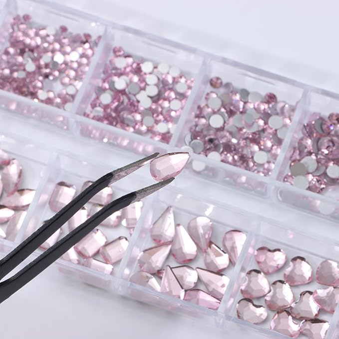 1000Pcs 12Gird Box Multi Size AB/Colorful Irregular Rhinestones Flatback Crystal Diamond Gems, with Pick Up Tweezers and Picker Dotting Pen for Nails, Makeup