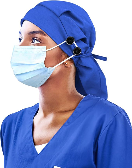 Satin Lined Work Cap with Button for Long Hair Women