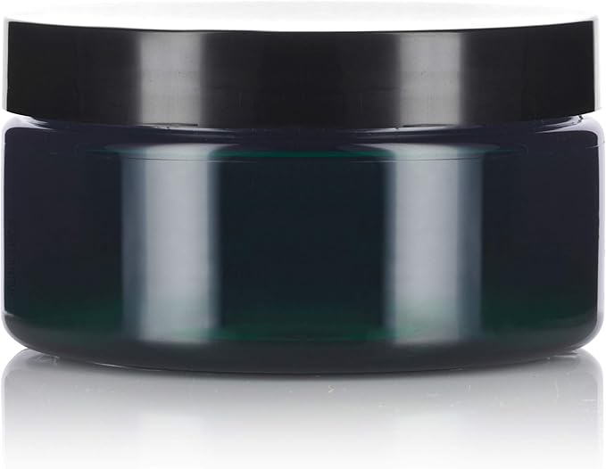 JUVITUS (12 Pack) 8 oz Green PET Plastic Low Profile Jar with Black Smooth Lid