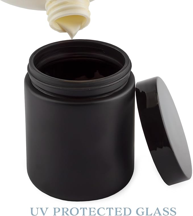 Cornucopia 8oz Black Coated Glass Jars (6-Pack); Cosmetic Jars with Black Plastic Lids and Black Matte Exterior, 8-Ounce / 9-ounce Capacity