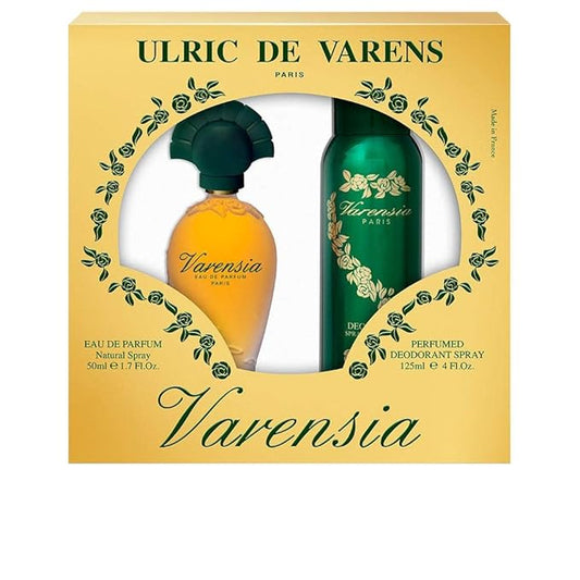 Ulric De Varens VARENSIA - Eau De Parfum for Women 2pcs Set- Earthy, Fruity, Floral Scent - Notes of Lotus Flower, Clove Raspberry, & Vanilla- Fruity & Floral- 1.7 Fl Oz + 4 Fl Oz Deodorant Spray