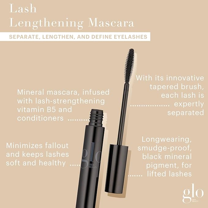 Glo Skin Beauty Lash Lengthening Mascara - Separate, Lengthen and Define Eyelashes, Mineral Makeup for Flawlessly Full & Lustrous Lashes