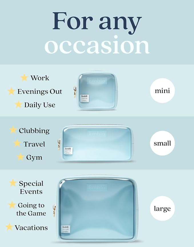 Clear Cosmetic Bags Set of 3, Mini Small Large Makeup Bags For Women Clear Pouch Cosmetics Cases Zipper Cute Pouches Make Up Travel Toiletry Essentials Preppy Purse Organizer Makeup Cases, Sky