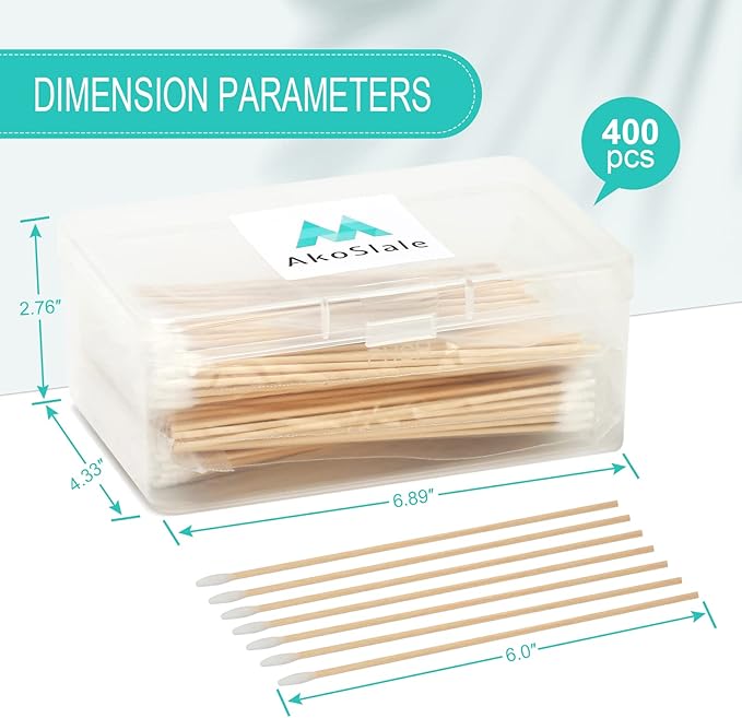 Dog Ear Cleaning Cotton Swabs, 400 Count, 6-Inch Extra Long | Lint-Free Tips for Pet Ear Care, Gun Cleaning, Electronics & Crafts | Durable Wooden Sticks with Storage Box