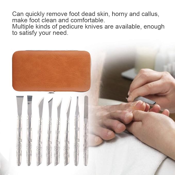 Ingrown Toenail Tool, 8pcs Stainless Steel Foot File Dead Skin Horny Remover Foot Callus Sha ver Foot Skin Planer Pedicure Tool Set for Ingrown Foot Fingernail Care