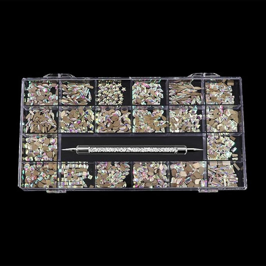 3100Pcs Nail Crystal Rhinestones Kit, Mix Shapes AB Glass, 3D Diamonds Flatback Crystals, with a Drill Pen, Nail Crystal Non Hotfix, Nail Art Decoration(Silver)