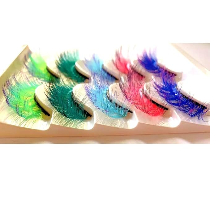 Sunniess Ombre Colored Lashes Silk Protein Fluffy Wispy Volume Fake Lashes for Halloweens Cosplay Party Stage Russian D Curl Lashes with Color Make up Faux Mink False Eyelashes 5 Pairs