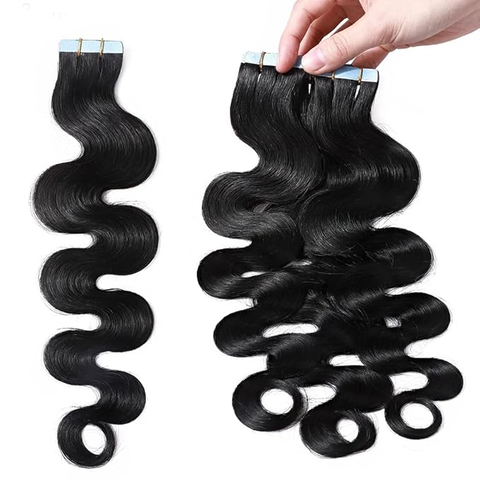 26Inch Body Wave tape in Hair Extensions Loose Curly Invisible Tape on Remy Hair Natrual Wave Virgin Human Hair Skin Weft Tape in Hair Extensions Double Sided Long Tape Ins 20pcs/Pack 50g