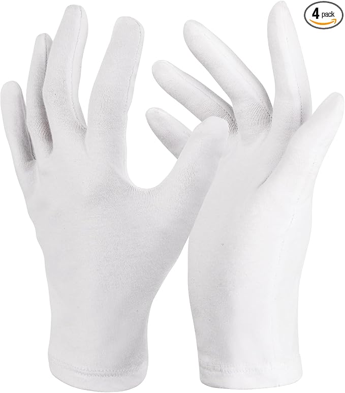 Donfri 2 Pairs White Moisturizing Gloves Overnight Cotton Gloves for SPA, Dry Hands Eczema, Hand Care, Day and Night Healing，Reusable