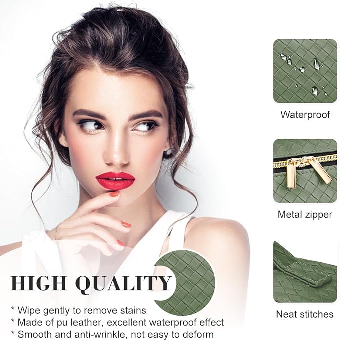 Travel Makeup Bag: Large Capacity Cosmetic Bag for Women, Portable PU Leather Waterproof Stuff Bag With Handle and Divider Flat Lay Makeup Pouch Toiletry Bag Birthday Gift for Women - Green