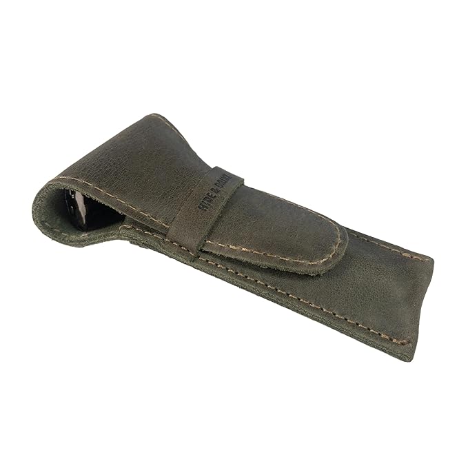 Hide & Drink, Leather Safety Razor Case, Shaving Accessories, Personal Care Essentials, Handmade Includes 101 Year Warranty (Dark Jade)