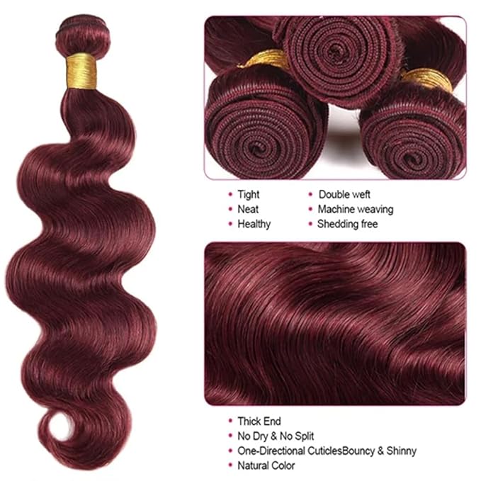 Burgundy Bundles Body Wave Human Hair Wine Red Body Wave Bundles Color 99j Brazilian Human Hair Weave Wet and Wavy Soft Silky for Black Woman 24 26 28 Inch
