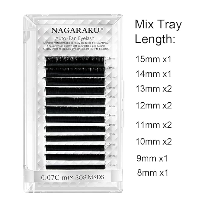 NAGARAKU Easy Fan Eyelash Extensions Volume Lash 0.07 C curl 14mm Rapid Blooming Faux Mink Cluster For Beginners Soft Professional Lash Supplies