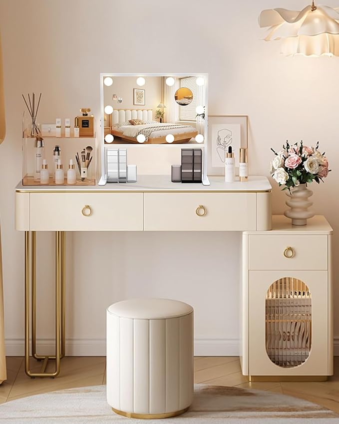 BESTOPE PRO Vanity Mirror with Lights, 15.7" x 20.8" Height & Brightness Adjustable Hollywood Mirror, Lighted Makeup Mirror with Storage,3 Color Lights,10X Magnification,USB Charging Port, Women Gifts