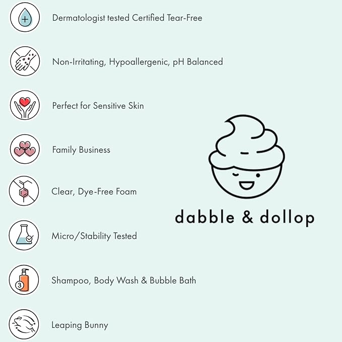 Dabble & Dollop Rainbow of Bubbles, Natural Bath, Body Wash, Shampoo & Conditioner for Kids, USA-Made, Paraben & Sulfate Free, Vegan, Gluten-Free, Tear-Free, (Set of 7)