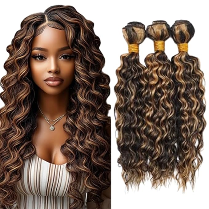 Highlight P1B/27 Loose Deep Wave Bundles Ombre Deep Wave Bundles Black and Honey Blonde Bundles Brazilian Human Hair Extensions Wet and Wavy Soft Silky for Black Women 26 28 30 Inch