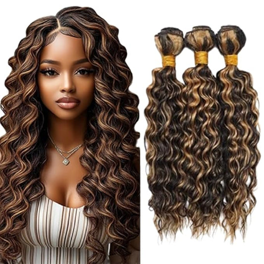 Highlight P1B/27 Loose Deep Wave Bundles Ombre Deep Wave Bundles Black and Honey Blonde Bundles Brazilian Human Hair Extensions Wet and Wavy Soft Silky for Black Women 26 28 30 Inch