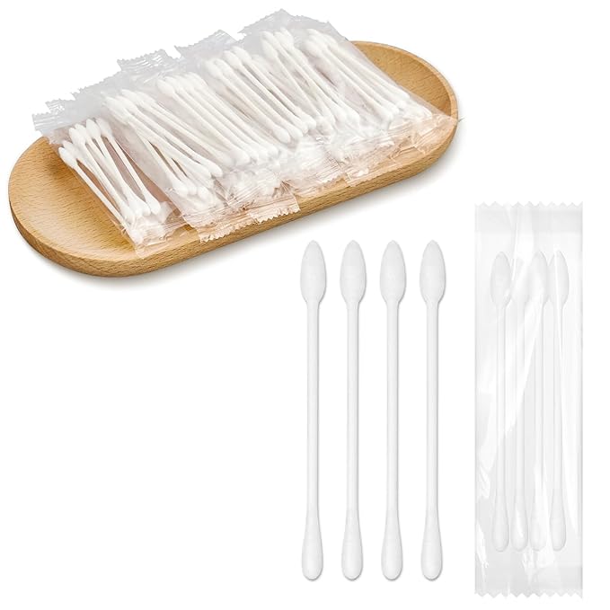 500 Pack Cotton Swabs, Individually Wrapped Cotton Swab, Individually Wrapped Double Tipped Paper Sticks for Ear, Make-up(4pcs per Bag,500 Bags,Round+Pointed Shape)