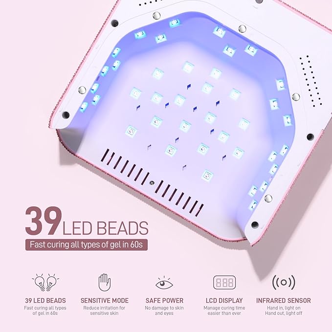 GAOY Cordless UV LED Nail Lamp for Gel Nails, Rechargeable UV Light, Professional Nail Dryer with 4 Timers, Automatic Sensor and Sensitive Mode for Fast Curing, Pink Diamond