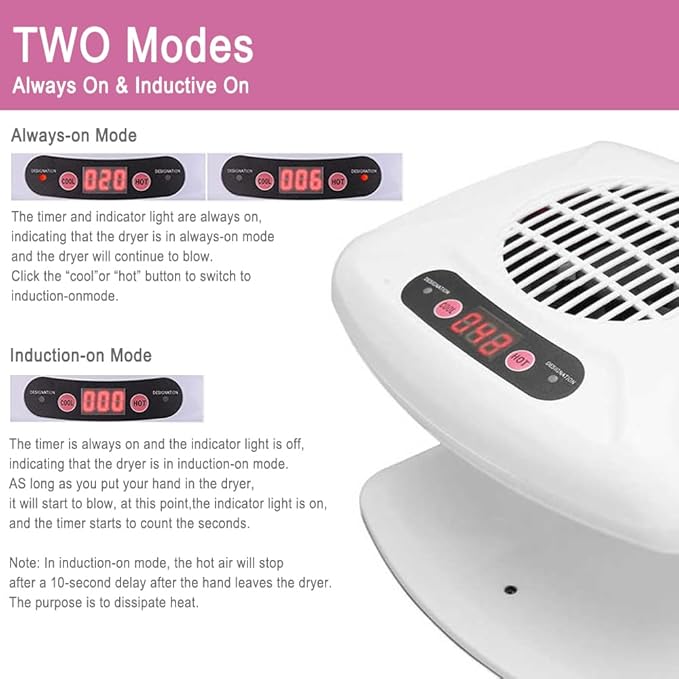 Nail Dryer Fan,Nail Gel Fast Drying Curing Nail Fan Dryer for One Hands and Single-Legged, Warm & Cool Wind Blower for Regular Nail Polish, Home and Salon Use