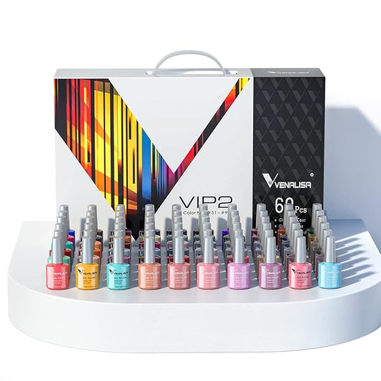 VENALISA VIP2 Set 60 Colors 7.5ml Gel Nail Polish Kit with Base Top Matt Coat,Soak Off UV LED Nail Gel Polish with Colors Card Nail Art Starter Manicure Salon