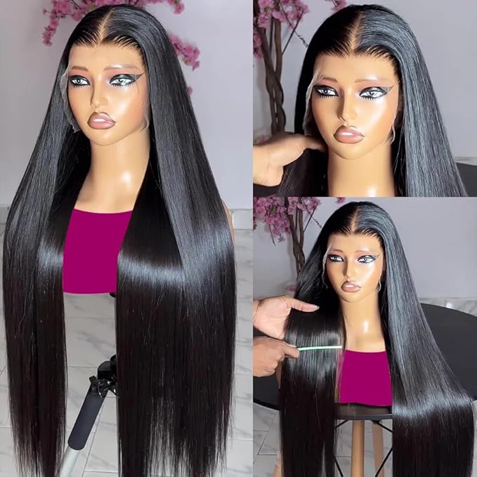 30 Inch Straight Lace Front Wigs Human Hair 13x6 HD Transparent Lace Front Human Hair Wigs for Women Glueless Brazilian Virgin Hair Lace Frontal Wig 200% Density Pre Plucked with Baby Hair