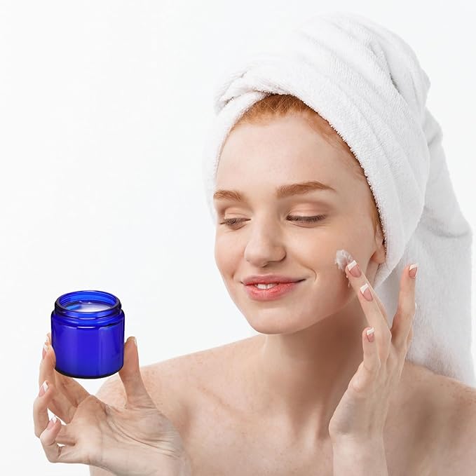 Norme 12 Pcs 4 oz Glass Jars with Lids Leakproof Round Airtight Empty Cosmetic Jars with Inner Liners Lid for Storing Lotions Powder Ointments Candle Making (Blue,Black)