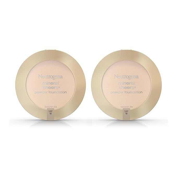 Neutrogena Mineral Sheers Compact Powder Foundation, Lightweight & Oil-Free Mineral Foundation, Fragrance-Free, Classic Ivory 10,.34 oz (Pack of 2)