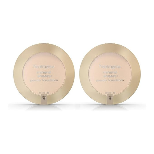 Neutrogena Mineral Sheers Compact Powder Foundation, Lightweight & Oil-Free Mineral Foundation, Fragrance-Free, Classic Ivory 10,.34 oz (Pack of 2)