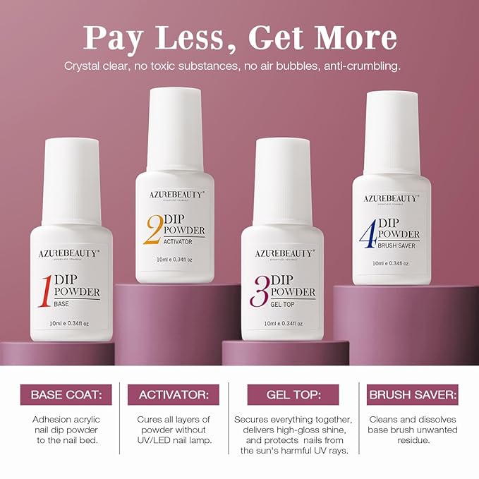 AZUREBEAUTY Dip Powder Nail Kit Starter 20 Colors Nude Brown Glitter Purple Blue Dipping Powder Liquid Set with Top/Base Coat Activator for French Nail Art Manicure DIY Salon Gifts for Women