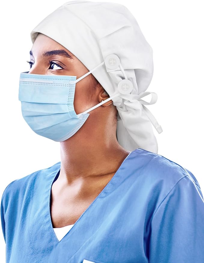 Satin Lined Work Cap with Button for Long Hair Women