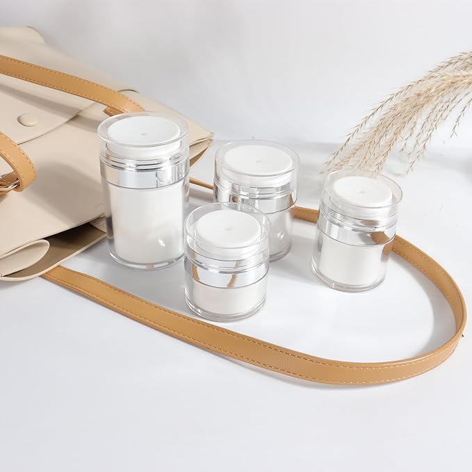 4Pack Airless Pump Jars Mixed(0.5oz+1.0oz+1.7oz+3.5oz) Lotion Dispenser Bottle with Pump, Moisturizer Travel Containers for Cream Skincare Face Makeup