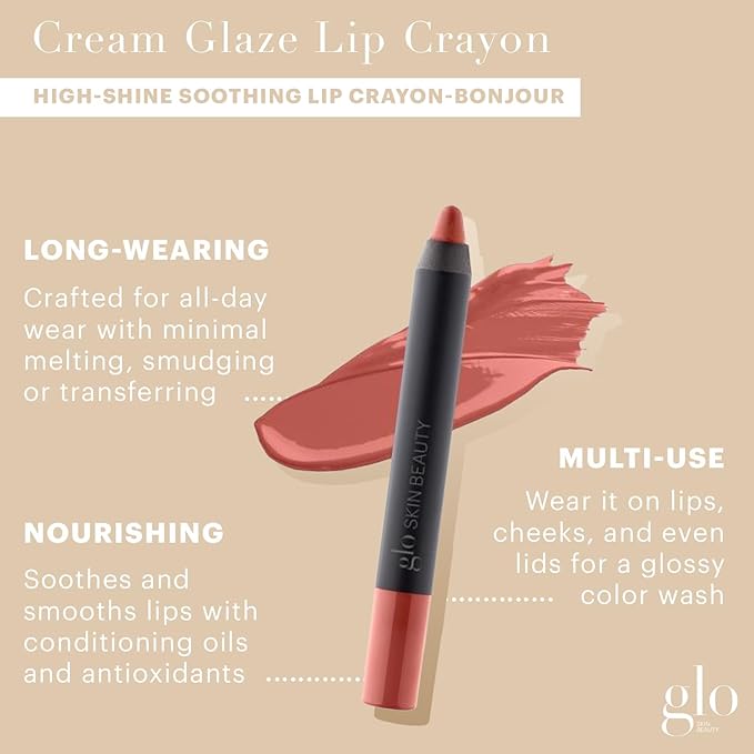 Glo Skin Beauty Cream Glaze Lip Crayon | New Neutral Shades, Deep Neutral Rose (Bonjour)
