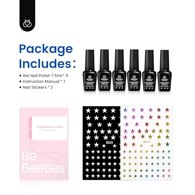 Beetles Gel Nail Polish Set - 6 Colors Red White Navy Blue Gel Polish Sliver Glitter Gel Polish Soak Off Uv Nail Lamp for the July 4th Nails Manicure DIY Nail Art Design Gift for Women Girls